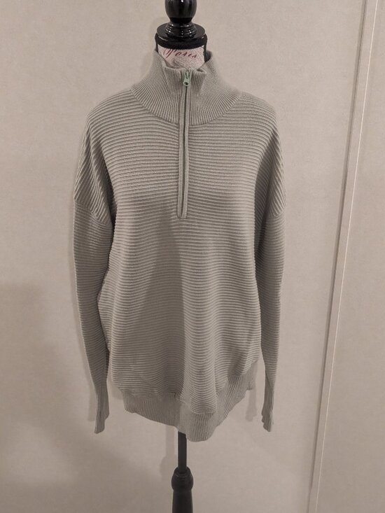 Unbranded Sweaters - Sage Green Ribbed Quarter Zip Pullover Sweater XL Ottoman Knit Slouchy